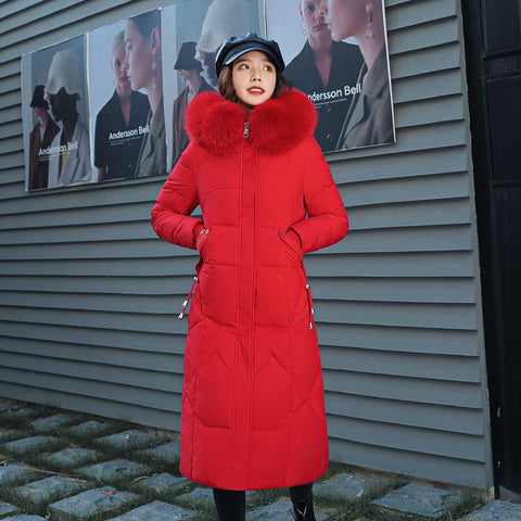 Women Winter Down Jacket Coat With Fur Collar Solid