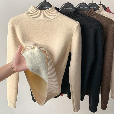 Winter Half Turtleneck Knitted Pullovers Fashion Clothes Woman 2022