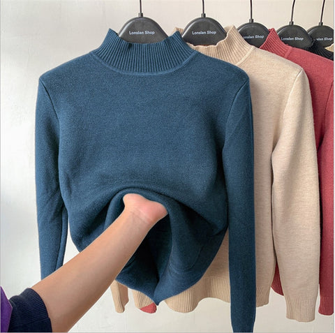 Winter Half Turtleneck Knitted Pullovers Fashion Clothes Woman 2022