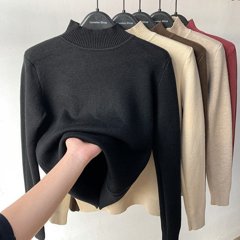 Winter Half Turtleneck Knitted Pullovers Fashion Clothes Woman 2022