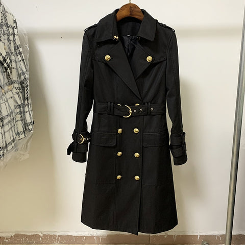 2022 Fall Winter Designer Fashion Women's Elegant Double Breasted Lion Buttons Belt Trench Coat