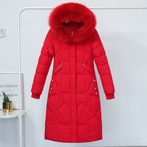 Women Winter Down Jacket Coat With Fur Collar Solid