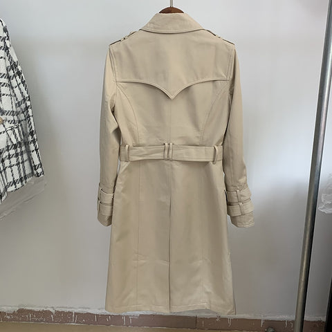 2022 Fall Winter Designer Fashion Women's Elegant Double Breasted Lion Buttons Belt Trench Coat