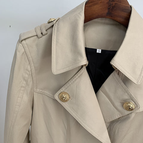 2022 Fall Winter Designer Fashion Women's Elegant Double Breasted Lion Buttons Belt Trench Coat
