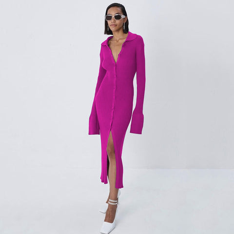 Women Y2K Knit Long Sleeve Sweater Maxi Korean Dress