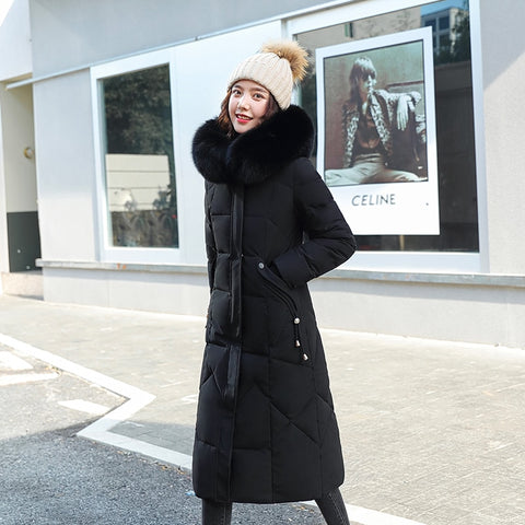 Women Winter Down Jacket Coat With Fur Collar Solid