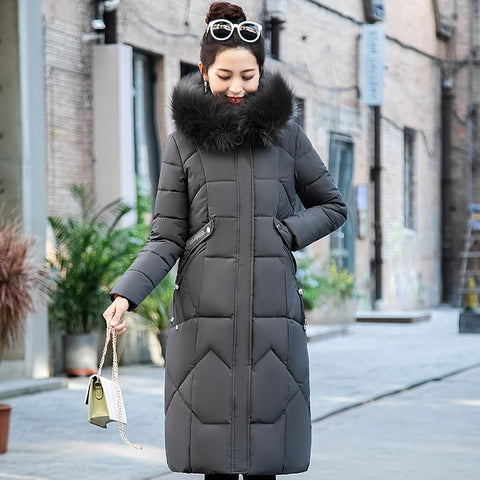 Women Winter Down Jacket Coat With Fur Collar Solid