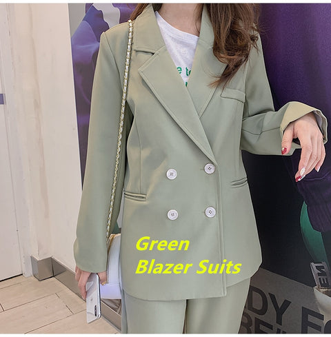 2022 New Autumn Winter Women's Pant Suit Double Breasted Notched Blazer Jacket