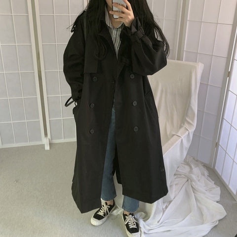 Chic rench Coat Casual Women's Long Outerwear Loose Overcoat Autumn Winter Fashion