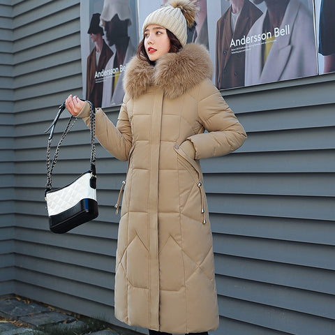 Women Winter Down Jacket Coat With Fur Collar Solid