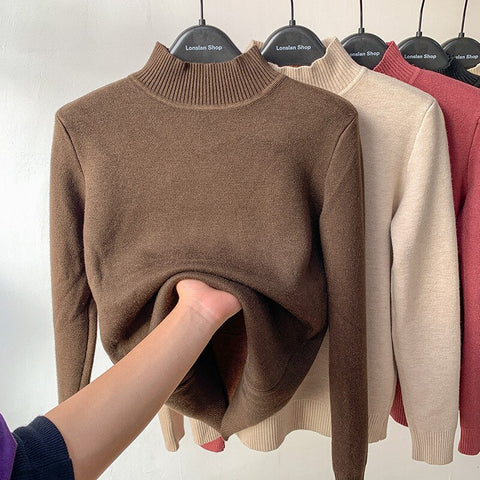 Winter Half Turtleneck Knitted Pullovers Fashion Clothes Woman 2022