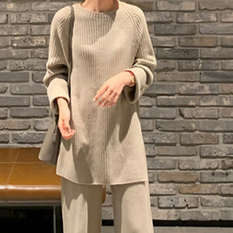 New Fashion Winter Women's Thicken Warm Knitted Pullover Sweater Two-Piece Suits