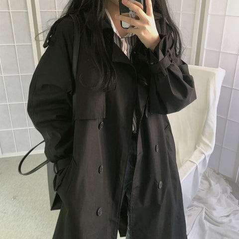Chic rench Coat Casual Women's Long Outerwear Loose Overcoat Autumn Winter Fashion