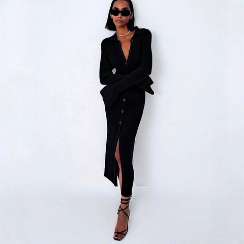 Women Y2K Knit Long Sleeve Sweater Maxi Korean Dress