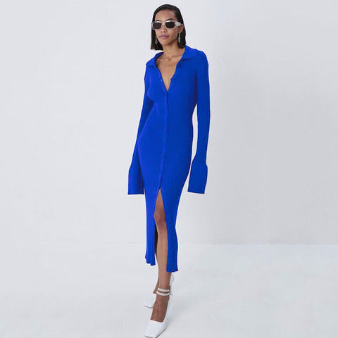 Women Y2K Knit Long Sleeve Sweater Maxi Korean Dress