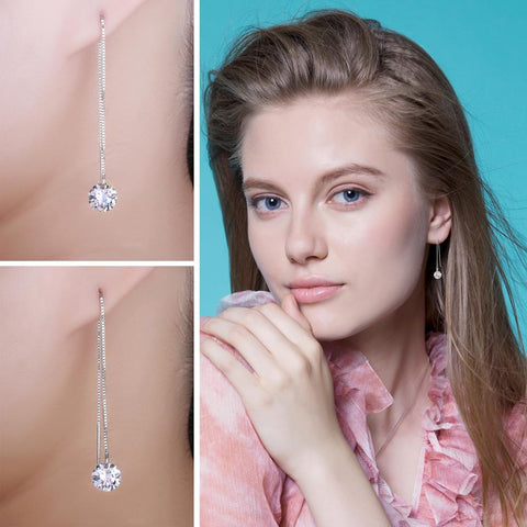 925 Sterling Silver Cubic Zirconia Long Drop Earrings