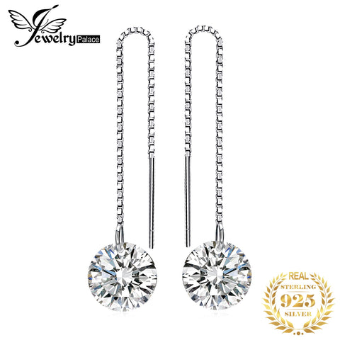 925 Sterling Silver Cubic Zirconia Long Drop Earrings
