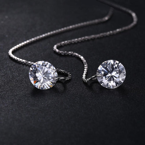 925 Sterling Silver Cubic Zirconia Long Drop Earrings