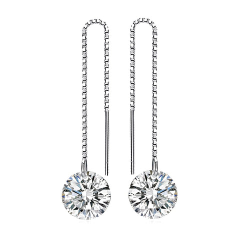 925 Sterling Silver Cubic Zirconia Long Drop Earrings