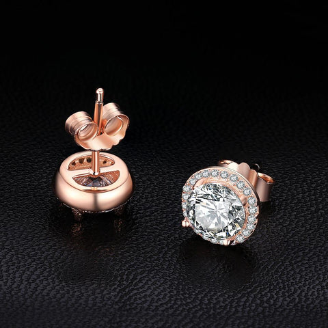 CZ Stud Earrings Rose Gold 925 Sterling Silver
