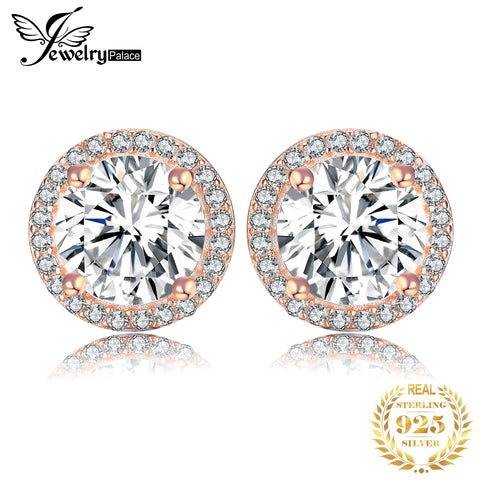 CZ Stud Earrings Rose Gold 925 Sterling Silver