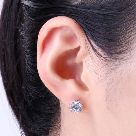 CZ Stud Earrings Rose Gold 925 Sterling Silver