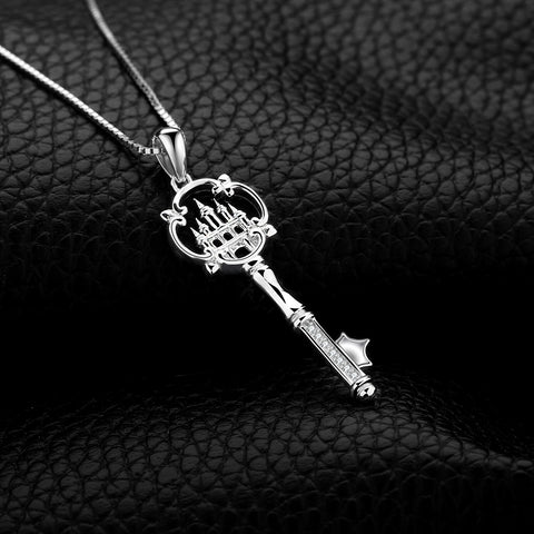 Cubic Zirconia Castle Key Pendant Necklace