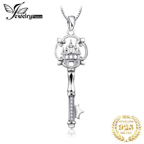 Cubic Zirconia Castle Key Pendant Necklace