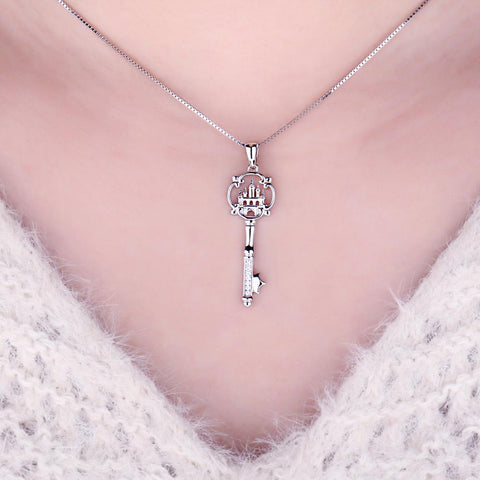 Cubic Zirconia Castle Key Pendant Necklace