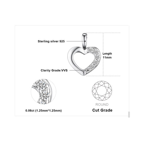 Heart Sterling Silver Pendant Necklace 925 Sterling Silver