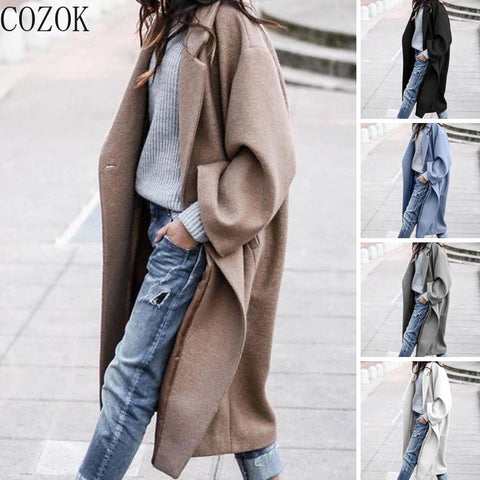 Winter Leisure Long Pure Color Warm KeepingWoolen Coat