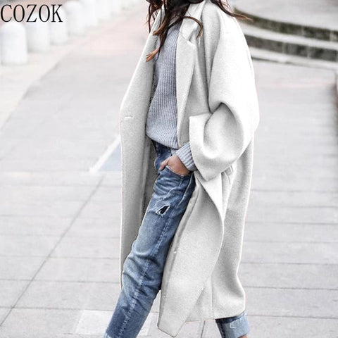 Winter Leisure Long Pure Color Warm KeepingWoolen Coat