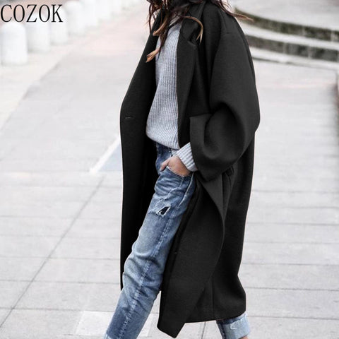 Winter Leisure Long Pure Color Warm KeepingWoolen Coat
