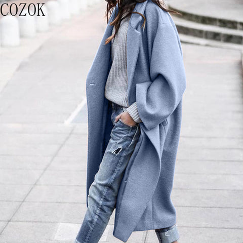 Winter Leisure Long Pure Color Warm KeepingWoolen Coat