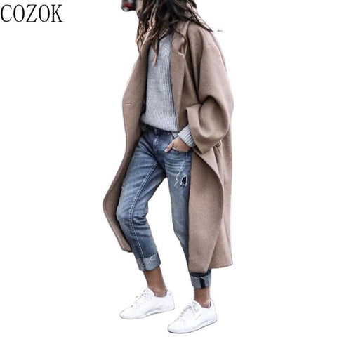 Winter Leisure Long Pure Color Warm KeepingWoolen Coat