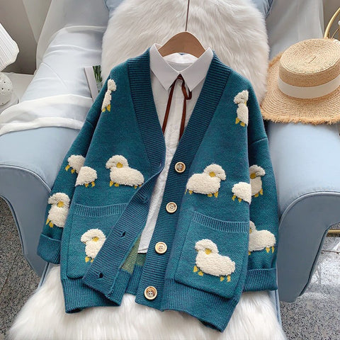 2022 Women Sweater Cardigans Knitcoat V Neck Sheep