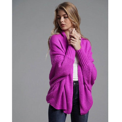 Fitshinling Oversized Sweater Cardigan Female Clothes Patchwork Batwing Sleeve Long Outerwear Women Winter Big Size Jacket Coat
