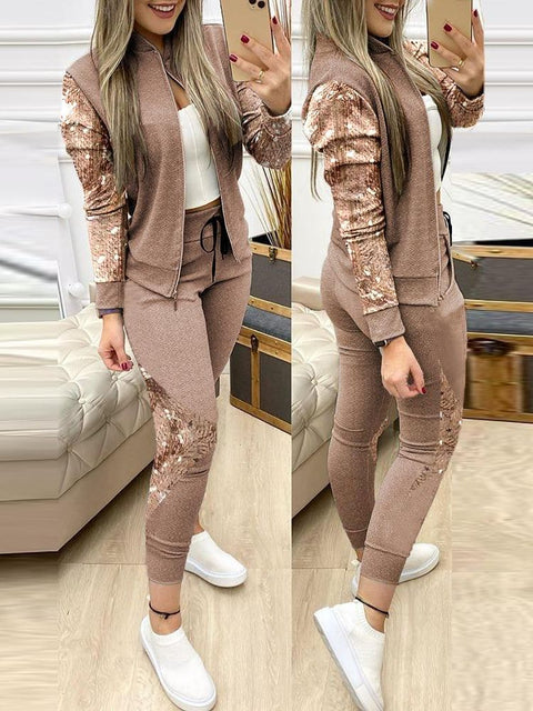 2022 Women's Tracksuit Zipper Top And Pants Casual Sport Suit