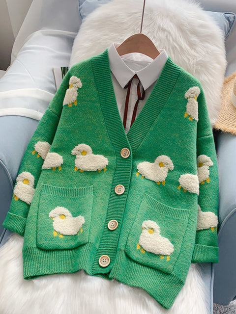 2022 Women Sweater Cardigans Knitcoat V Neck Sheep