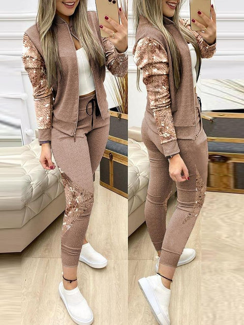 2022 Women's Tracksuit Zipper Top And Pants Casual Sport Suit