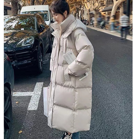 Women's Blue Winter  Down Jacket Hooded Long Cotton Clothes