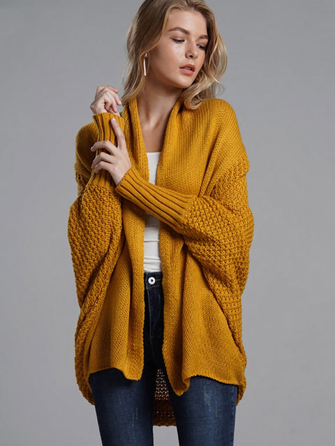 Fitshinling Oversized Sweater Cardigan Female Clothes Patchwork Batwing Sleeve Long Outerwear Women Winter Big Size Jacket Coat