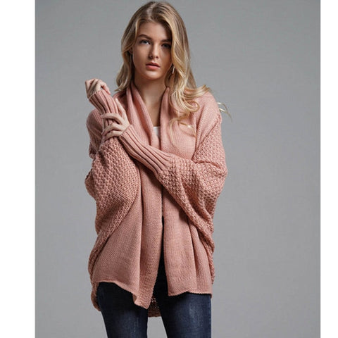 Fitshinling Oversized Sweater Cardigan Female Clothes Patchwork Batwing Sleeve Long Outerwear Women Winter Big Size Jacket Coat