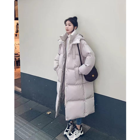Women's Blue Winter  Down Jacket Hooded Long Cotton Clothes