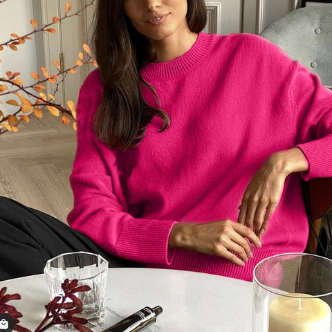 Winter Warm Knitted O Neck Sweater Women 2022 Korean Elegant Basic