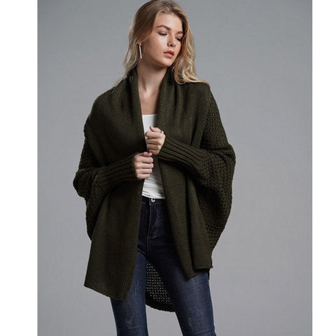 Fitshinling Oversized Sweater Cardigan Female Clothes Patchwork Batwing Sleeve Long Outerwear Women Winter Big Size Jacket Coat