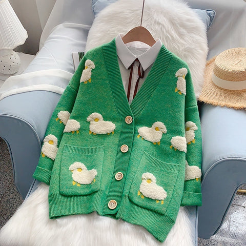 2022 Women Sweater Cardigans Knitcoat V Neck Sheep