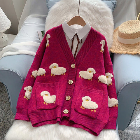 2022 Women Sweater Cardigans Knitcoat V Neck Sheep