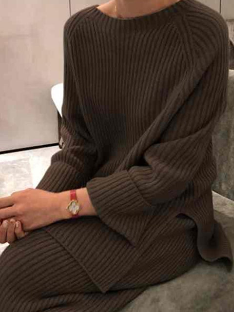 New Fashion Winter Women's Thicken Warm Knitted Pullover Sweater Two-Piece Suits