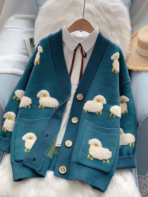 2022 Women Sweater Cardigans Knitcoat V Neck Sheep